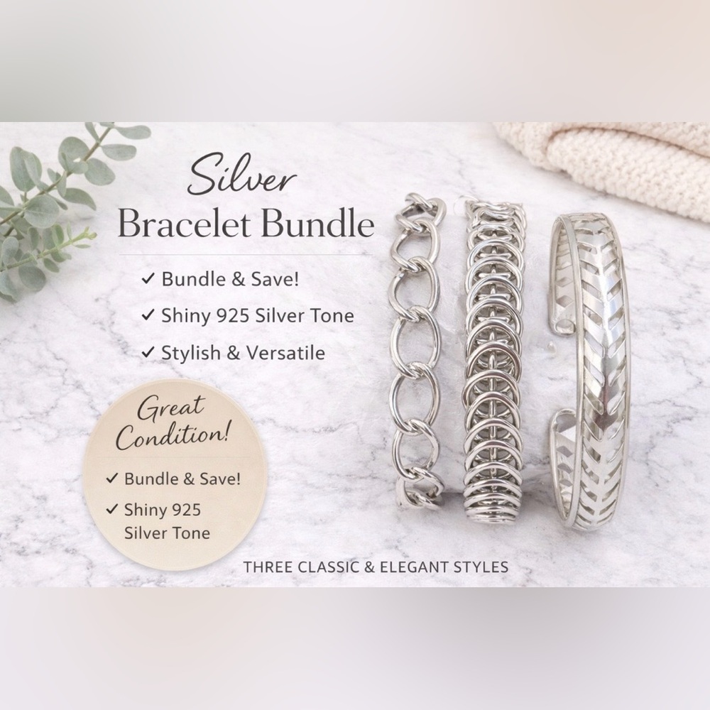 Silver Chain and Bangle Bracelet Set